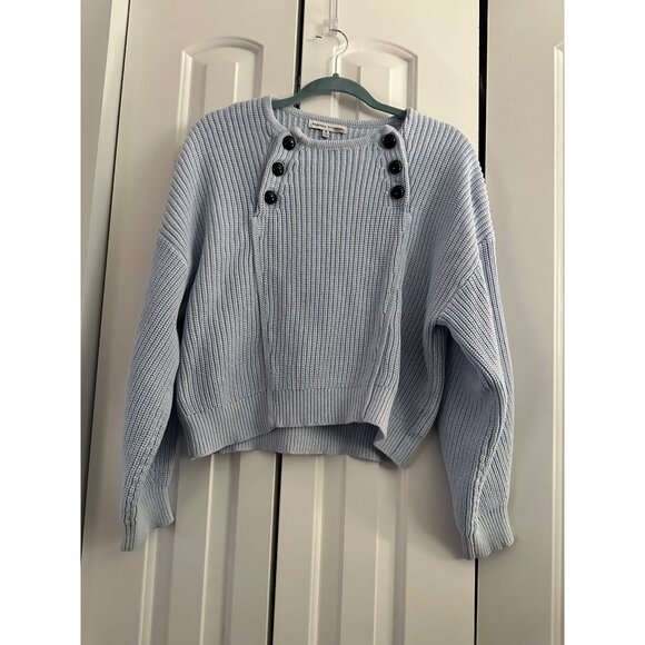 Rebecca Minkoff Natalie Light Blue Button-Detail Ribbed Sweater Womens Cropped L - Picture 7 of 10